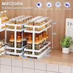 Mustorn 4 Pack Pull Out Spice Rack Organizer for Cabinet, 2 Tier Metal Slide Out Seasoning Organizer and Storage Heavy Duty Vertical Spice Rack Shelf Pullout for Kitchen Cabinets No Drilling (White)