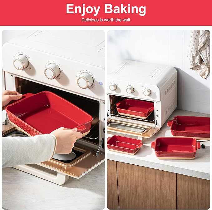 Dafuceramic Casserole Dishes for Oven, Baking Dishes, Ceramic Bakeware Sets of 4, Rectangular Baking Pan Set with Handles for Baking, Casserole, Kitchen, Wedding Gift (Red Yellow)