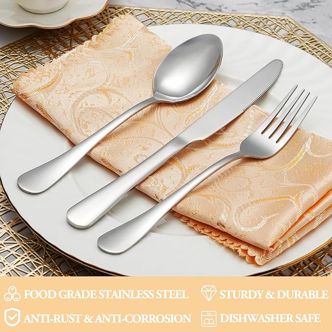 40 Piece Silverware Set Service for 8,Premium Stainless Steel Flatware Set,Mirror Polished Cutlery Utensil Set,Durable Home Kitchen Eating Tableware Set,Include Fork Knife Spoon Set,Dishwasher Safe