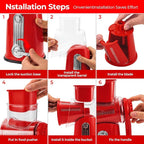 SUSTEAS Rotary Cheese Grater with Handle - Vegetable Shredder with 5 Well-designed Blades & Strong Suction Base,Round Mandoline Slicer & Food Chopper for Kitchen,with Blade Storage Box(Red)