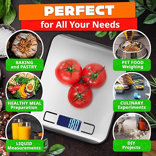 Food Scale with 4-Point Sensor - Kitchen Scales Digital Weight Grams and Ounces, kg, lb, ml, Milk ml with LCD Display, 22lb Load, 0.05oz Increments, Tare & Auto-Off Feature - for Cooking and Backing