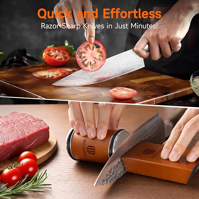 Rolling Knife Sharpener, Diamond & Ceramic Disc, 15° & 20° Magnetic Angle, Fast & Safe for Any Hardness, Sharpening Kit for Kitchen & Pocket Knives, Razor-Sharp Edge, Leather Strop, Premium Kit