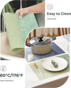 Leetaltree Gradient Green Woven Placemats Set of 4 - Heat Resistant Non-Slip Place mats for Dining Table, Washable Durable PVC Vinyl Woven Table Mats(Gradient Green, 4)