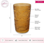 Hobnail Beaded Floral Amber Drinking Glasses Set of 6, (13 oz) Vintage Glassware Set by Kate Aspen| Cocktail Glass Set, Juice Glass, Water Cups | Great Hostess Gift & Gift for New Home Owners