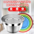 DUTZUN Mixing Bowls with Strainer, Mixing Bowl with Lids Set, Stainless Steel Mixing Bowls, Kitchen Gadgets Salad Bowls with Strainer for Mixing & Preping & Serving, Multicolor