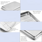 Roasting Pan Heavy Duty Stainless steel Turkey Pans for Oven,Toaster Oven Tray Pans with cooling rack,Hotel Pan, Barbeque Grill Pan,Deep Edge,Mirror treatment, Dishwasher Safe (10.4"x7.7"x2.8")
