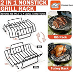Roasting Rack for Turkey, Non-Stick Safe Coating Heavy-duty Turkey Rack for Roasting Pan, 2-in-1 Rib Rack for Smoker Grill, Roasting Rack Insert for Smokers, Oven Cooking