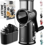 Zulay Kitchen Rotary Cheese Grater 5 Blade Cheese Shredder - Manual Hand Crank Cheese Grater With Reinforced Suction & 5 Interchangeable Drums - Easy to Use, Vegetable Chopper Round Mandoline Slicer