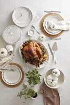 Lenox Serveware, Lenox French Perle Carved Turkey Platter, Scalloped, Oval, 18-Inch, Stoneware, Dishwasher Safe, Turkey Platter for Thanksgiving, Winter Hosting, Christmas Serving (White, 1 Piece)