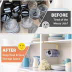 Tumbler Lid Organizer, Horizontal Tumbler Lid Storage Hook Up to 10 Lids, Space Saving Cup Lid Holders Under Cabinet Tumbler Lid Hook for Kitchen Organizer and Storage, Paper Towel Rack Hanger (Gold)