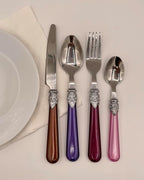 The Original Brink House Gala Mix & Match Stainless Steel Cutlery Set with High-Sheen Baroque Handles / 16 pieces with Metal Stand, Lifestyle utensils set for home, first apartment, dorm, dinner party
