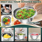 Stainless Steel Colanders with Mixing Bowl - 2.0QT & 2.0QT Strainer and Colander with Handle, 3.0QT Nesting Kitchen Bowl with Colander For Pasta, Vegetables, Fruit, Rice, 3PCS