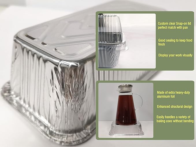 Disposable Loaf Pans With Lids Bakeware Set, 2lb, 30 Pack, 8.5x4.5 Heavy Duty Aluminum Foil Bread pan, Perfect for Bakery & Homemade Bread