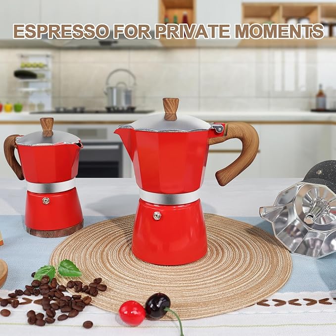 Aluminum 3 Cup 150ml Moka Pot Express Coffee Maker Stovetop Espresso Colorful Coffeemaker Italian Classic Style Brewing Greca Cafe Mocha Machine for Cafeteras Lover Camping Travel and Home Use 5oz