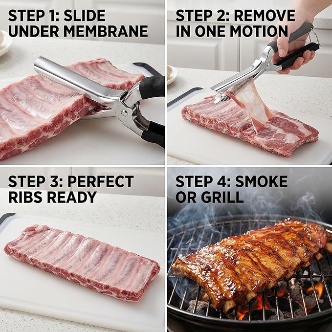 Stainless Steel Rib Membrane Removal Tool, Glue-Free Full-Wrap Anti-Slip Grip, Dishwasher Safe Rib Prep Tool For Barbecue Grilling Accessories