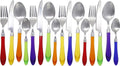 The Original Brink House Rainbow Mix & Match Stainless Steel Cutlery Set with Translucent Handles / 16 pieces with Metal Stand/Lifestyle utensils set for home, first apartment, dorm, outdoor events