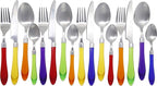 The Original Brink House Rainbow Mix & Match Stainless Steel Cutlery Set with Translucent Handles / 16 pieces with Metal Stand/Lifestyle utensils set for home, first apartment, dorm, outdoor events