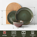 12 Piece Stoneware Dinnerware Set for 4 – Plates & Bowls Dish Set