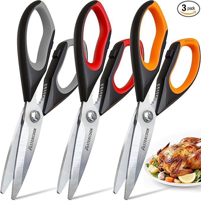 Astercook Kitchen Scissors All Purpose Heavy Duty,3 Pack Kitchen Shears Set,Stainless Steel Kitchen Gadgets for Cutting Food,Poultry,Meat,Vegetable,Herb Dishwasher Safe Utility Tools Home Gift