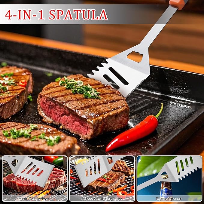 15-Piece Grill Set, BBQ Grilling Accessories with Tongs & Spatula, Stainless Steel Grill Utensils Set with Hooks & Apron Storage Bag for Outdoor Cooking, Camping, Practical Gifts for Men Dad