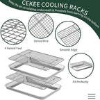 CEKEE 4 PCs Small Baking Sheet With Wire Rack Set [2 Pans + 2 Cooling Racks], 10 Inch Stainless Steel Tray - Rust & Warp Resistant, Easy Clean