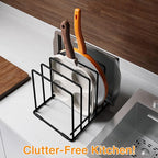 Kitchen Pan Organizer and Pot Rack, 5-Slot Steel Holder for Thin Pans, Baking Trays, and Cutting Boards - Space-Saving Storage