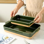 Ceramic Baking Casserole Dish with Handles, Large 9x13 inch Pan and Middle Baking Pan - Porcelain Serving Bakeware Set (Forest Green)