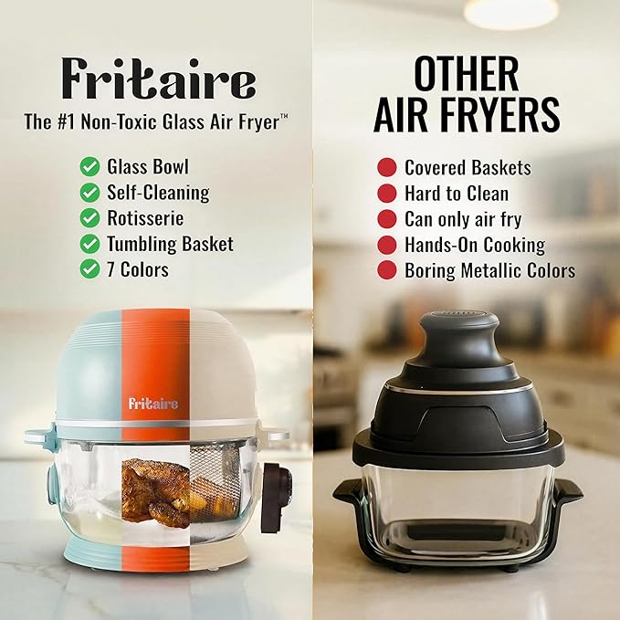 Non Toxic Air Fryer™ Pro | 9-in-1 Glass Air Fryer | Self-Cleaning | 5 Quart | Rotisserie and Tumbler | 400F Vortex For Even Cooking, BPA-Free Teflon Free, Recrisp, Roast, Bake, Orange