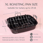 Uukrave Nonstick Turkey Roasting Pan with Rack - Large 18.5 x 14.6 Inch Heavy Duty Roaster for 25 lb Turkey or Chicken, Deep Oven Tray with U-Rack and Wide Handles, Non-Toxic, Black