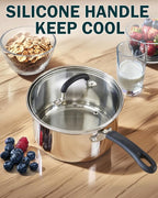 Cook N Home 1 Quart Stainless Steel Saucepan with Lid, Induction Compatible Milk Pot, Stay-Cool Silicone Handle, Mirror Polished 18/10 Cookware, Dishwasher & Oven Safe, Silver
