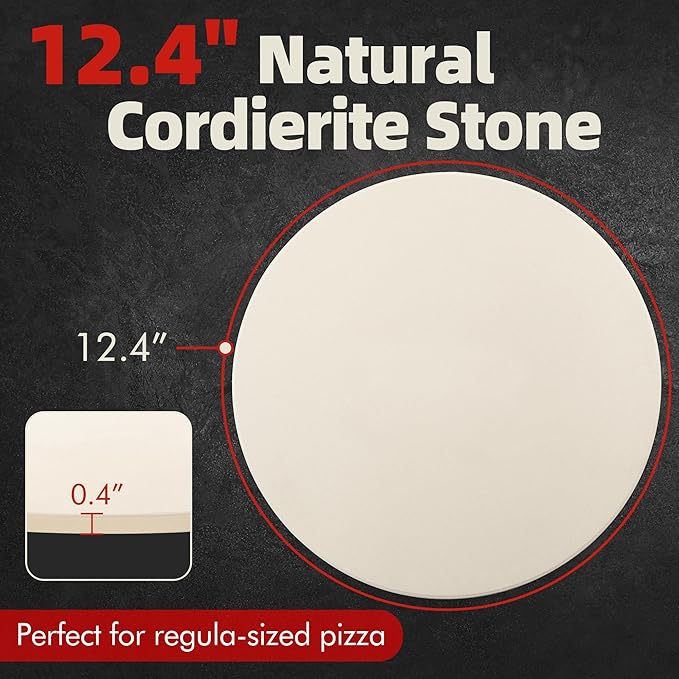 12.4" Round Pizza Stone, Heavy Duty Cordierite Pizza Pan for Grilling & Pizza Oven, High Temperature Resistant Baking Stone for Pizza, Bread, Meat and More