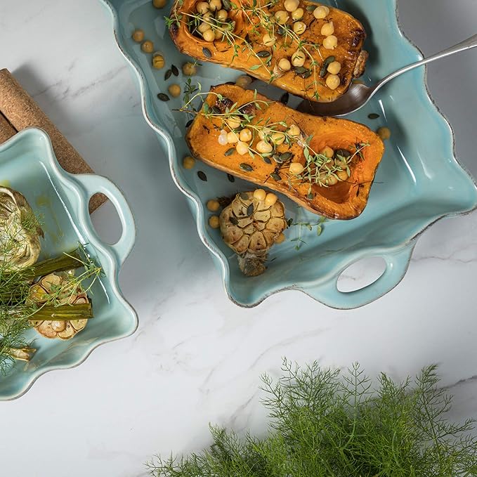 Casafina Ceramic 17.25" x 10.25" Rectangular Ruffled Baker - Cook & Host Collection, Robin's Egg Blue | Oven & Dishwasher Safe Bakeware | Food Safe Glazing | Restaurant Quality Dinnerware