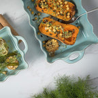Casafina Ceramic 17.25" x 10.25" Rectangular Ruffled Baker - Cook & Host Collection, Robin's Egg Blue | Oven & Dishwasher Safe Bakeware | Food Safe Glazing | Restaurant Quality Dinnerware