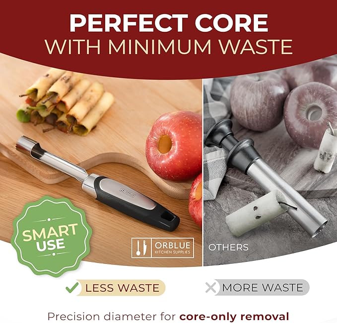 Orblue Premium Apple Corer Tool - Durable Stainless Steel Fruit Core Extractor Tool - Apple Corer Remover, Black