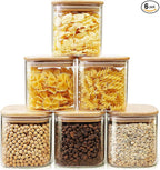HomArtist Square Glass Jars with Bamboo Lids 27 FL OZ [Set of 6], Glass Canisters with Airtight Lids, Glass Food Storage Containers for Coffee, Sugar, Tea, Candies, Cookies,Best for Kitchen & Pantry