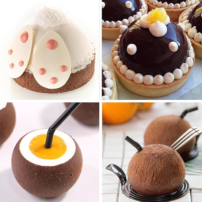 OCPO KITCHEN 3D Sphere Silicone Mold for Baking Mousse Cake Candy Pastry Chocolate Truffle Jelly Cookie Pudding, Ball Shape (8-Cavity)