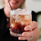 Ribbed Retro Arch Floral Clear Drinking Glasses Set of 6, (10 oz) Vintage Glassware Set by Kate Aspen| Cocktail Glass Set, Juice Glass, Water Cups | Great Hostess Gift & Gift for New Home Owners