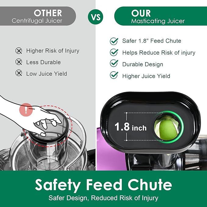 Slow Masticating Juicer,Brecious Cold Press Juicers with 2 Speed Modes & Quiet Motor,Juicers Machines Vegetable and Fruit with Reverse Function,Celery Juicer,BPA-Free,Easy to Clean (Purple）