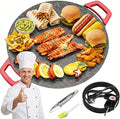 Non-Stick Electric Indoor Grill Pan, Smokeless Electric Griddle with Temperature Control, Round Baking Pan for BBQ, Steaks, Pancakes & Comal Electrico para Tortillas (28cm/11in)