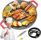 Non-Stick Electric Indoor Grill Pan, Smokeless Electric Griddle with Temperature Control, Round Baking Pan for BBQ, Steaks, Pancakes & Comal Electrico para Tortillas (40cm/15.7in)
