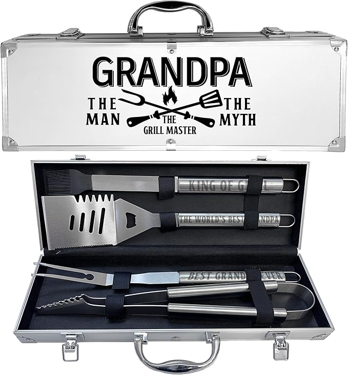 Grandpa Gifts, Gifts for Grandpa Fathers Day from Grandkids - Heavy Duty Grilling Accessories Kit for Backyard BBQ, Thick Stainless Steel Grill Utensils with Non-Slip Handle Tool Birthday