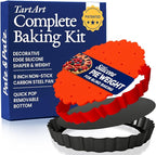 Patz&Patz All-in-One Fluted Tart Pan 9 Inch Removable Bottom Set with Patented Silicone Crust Shaper & Pie Weight | Nonstick Carbon Steel Quiche Baking Dish & Tart Molds for Baking - PFOA & PTFE-Free