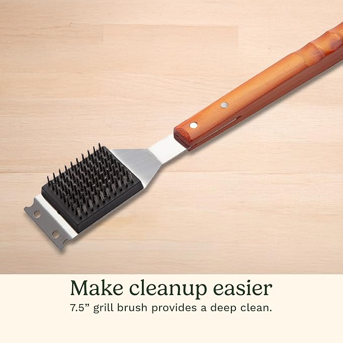 Cuisinart 13-Piece Wooden Handle Grill Tools Set, Grill Utensils Set BBQ Accessories, Durable Stainless Steel Spatula, Tongs, Cleaning Brush & More, Compact Case, Grilling Gifts for Men, CGS-W13