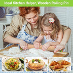 Wood Rolling Pin with Thickness Rings, Adjustable Wooden Rolling Pins for Baking, Dough Roller Pins for Cookie Pastry Tools Cake Baker, Fondant Roller for Decorating Bakery Supplies Kitchen Gadgets