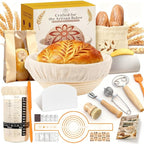 Complete Sourdough Starter Kit | Easy to Clean & Use for Beginners & Bakers | Natural Rattan Proofing Basket with Full Accessories | Sourdough Bread Baking Supplies for Bakers Women Wife