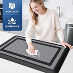 KitchenClouds [2 PCS] Kitchen Rugs Cushioned Anti-Fatigue Kitchen Mats for Floor Waterproof Kitchen Rug Set Non-Slip Comfort Standing Mat for Office, Sink, Laundry 17.3"×28"+17.3"×60",Black