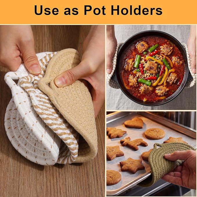 7" Trivets for Hot Dishes, 6 Pack Hot Pads for Kitchen Counter & Dining Table, Heat Resistant | Scratches | Stains Cotton Trivets for Hot Pots and Pans