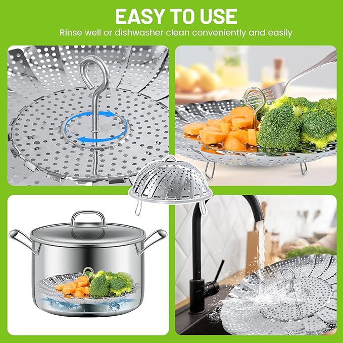 Sayfine Vegetable Steamer Basket, Premium Stainless Steel Veggie Steamer Basket - Folding Expandable Steamers to Fits Various Size Pot (Extra Large (6.5" to 11"))