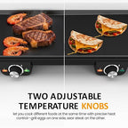 Electric Griddle Indoor, 1600W Large Flat Top Grill with 17.5" x 9" Nonstick Plates, 2 Cooking Zone with Adjustable Temp, Pancake Egg Maker with Drip Tray, Indicator Light