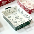 Domini Casserole Dishes for Oven, Ceramic Baking Dishes for Oven Set of 2, Lasagna Pan Deep, Baking Pan Set Square Casserole Dish Set with Handles for Baking, Pattern Green(11.4+8.5inch) Christmas